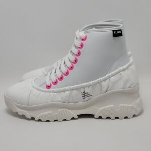 F_WD XP3 Xplore White Pink Leather Trainers Lace Up High Top Sneakers Size 39